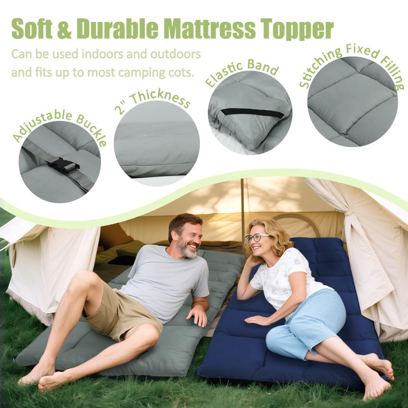 Tuphen Cot Mattress Pad-Cot Pads for Camping, Cot Mattress Topper, Camping Mattress Sleeping Pad 75"x30" Soft Lightweight Quilted Pads for Camp Cot/RV Bunk/Narrow Twin Beds (Grey) - Image 2