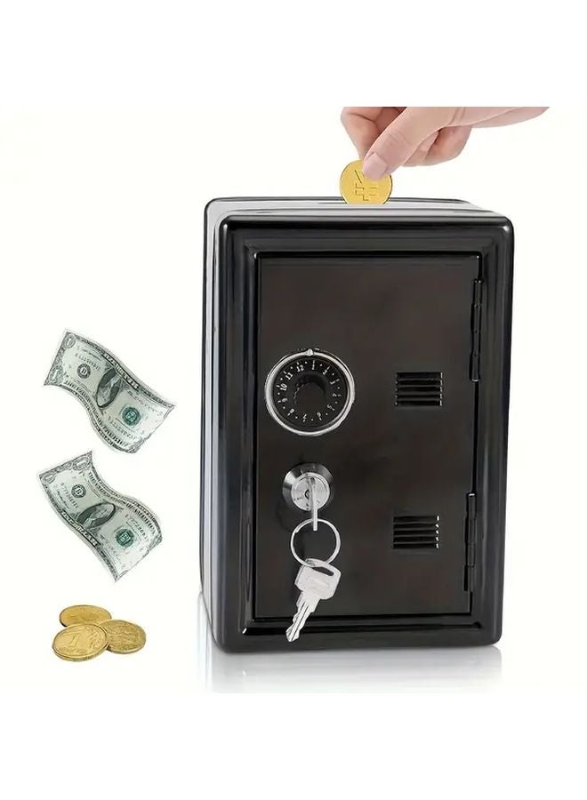 Black Small Safe Box Manual Lock Heavy Duty Metal Cash Valuables Storage - Image 3