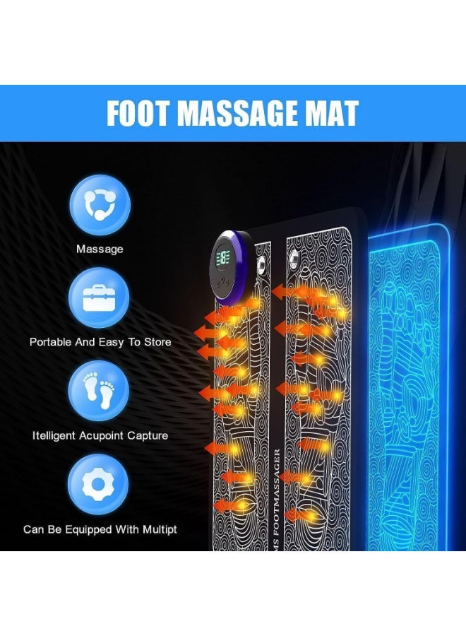 جهاز مساج تدليك القدم الإلكتروني، 8 أوضاع و19 مستوى شدة، بساط تدليك كهربائي متعدد الوظائف، قابل للطي، مع تقنية التحفيز الكهربائي للعضلات والنقاط الضغطية - جهاز مساج للرجل تدليك للعضلات بنظام نبضات - Image 5