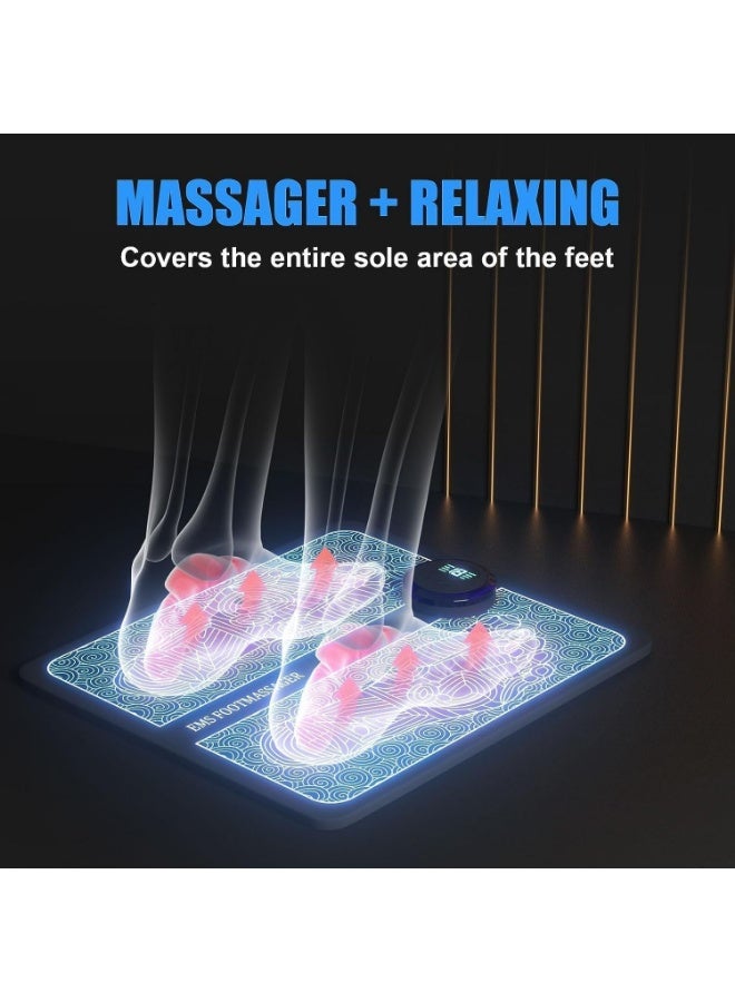 جهاز مساج تدليك القدم الإلكتروني، 8 أوضاع و19 مستوى شدة، بساط تدليك كهربائي متعدد الوظائف، قابل للطي، مع تقنية التحفيز الكهربائي للعضلات والنقاط الضغطية - جهاز مساج للرجل تدليك للعضلات بنظام نبضات - Image 2