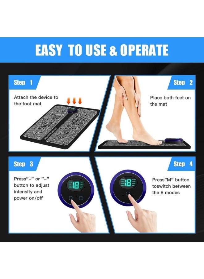 جهاز مساج تدليك القدم الإلكتروني، 8 أوضاع و19 مستوى شدة، بساط تدليك كهربائي متعدد الوظائف، قابل للطي، مع تقنية التحفيز الكهربائي للعضلات والنقاط الضغطية - جهاز مساج للرجل تدليك للعضلات بنظام نبضات - Image 4