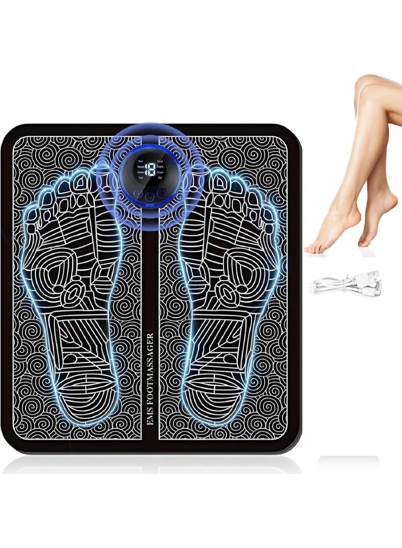 جهاز مساج تدليك القدم الإلكتروني، 8 أوضاع و19 مستوى شدة، بساط تدليك كهربائي متعدد الوظائف، قابل للطي، مع تقنية التحفيز الكهربائي للعضلات والنقاط الضغطية - جهاز مساج للرجل تدليك للعضلات بنظام نبضات - Image 1