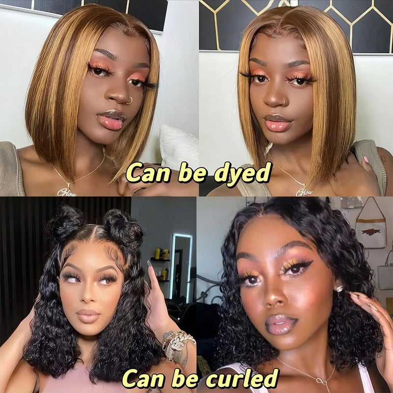 HUIDI 13x4 Lace Front Bob Wigs Human Hair 200 Density HD Transparent Lace Bob Wig for Women 14 inch Short Straight Bob Lace Frontal Wigs Glueless Pre Plucked With Baby Hair Straight Bob Wig Natural Color - Image 4
