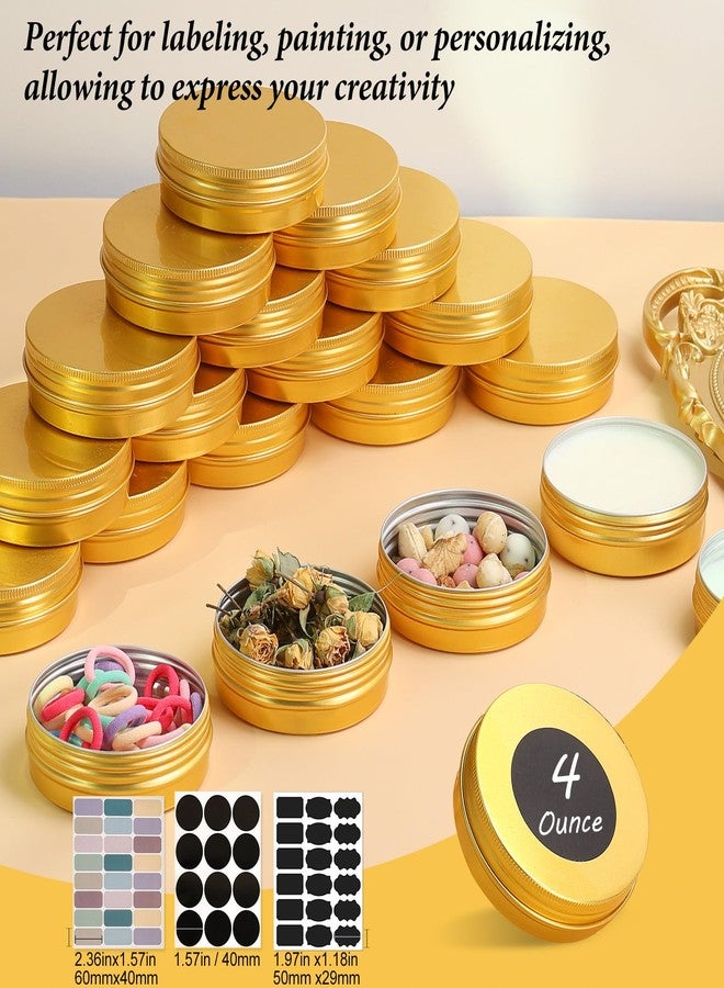LIYAR 4 oz Tins with Lids 50 Pack, Refillable Salve Tins for Salve, Round Metal Tin for Handmade Lotions, 4oz Gold Aluminum Tin Containers with Lids and Stickers for Balm, Body Butter, Candles, Spices - Image 5