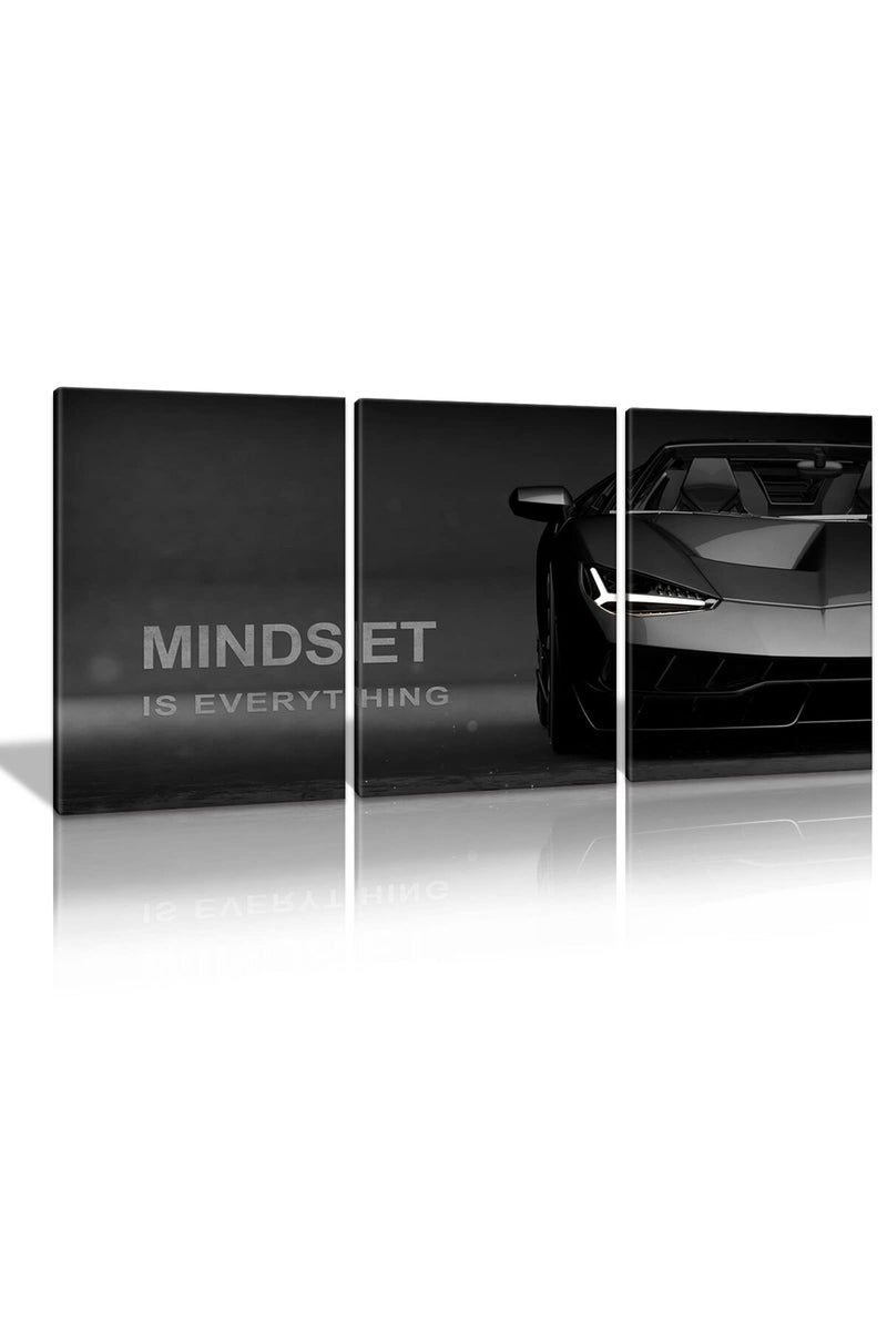 KAWAHONE Motivational Canvas Wall Art Lamborghini Posters Prints Entrepreneur -Mindset is Everything-Office Decor Set 3 Pieces Motivational Wall Art Canvas Print Inspirational Quote Ready to Hang - Image 1