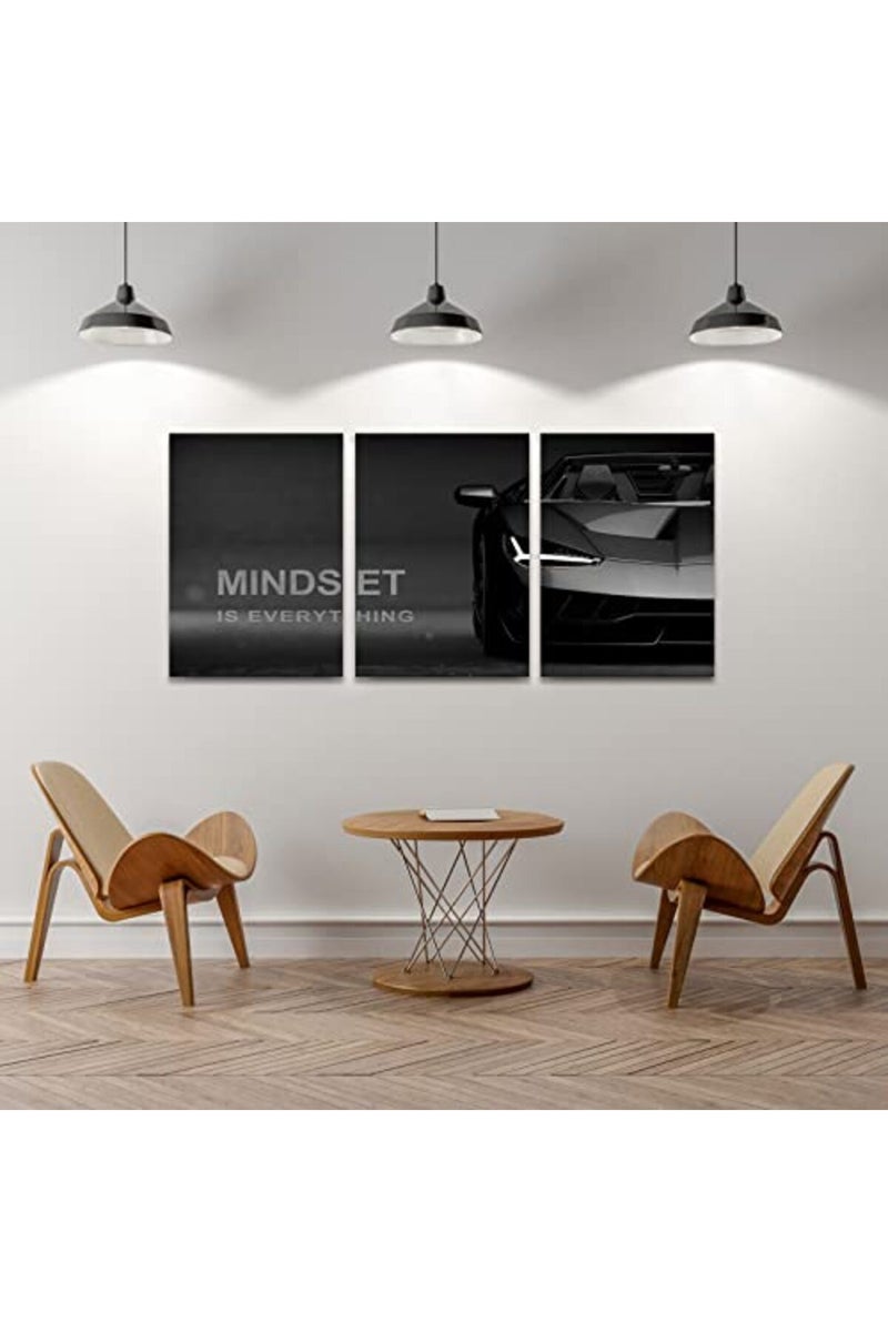 KAWAHONE Motivational Canvas Wall Art Lamborghini Posters Prints Entrepreneur -Mindset is Everything-Office Decor Set 3 Pieces Motivational Wall Art Canvas Print Inspirational Quote Ready to Hang - Image 4
