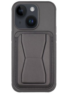 Blue Sky Compatible with iPhone 15 Plus Black Phone Case with Card Holder, iPhone 15 plus Wallet Case Hand Strap Kickstand for iPhone 15 Plus Cover 