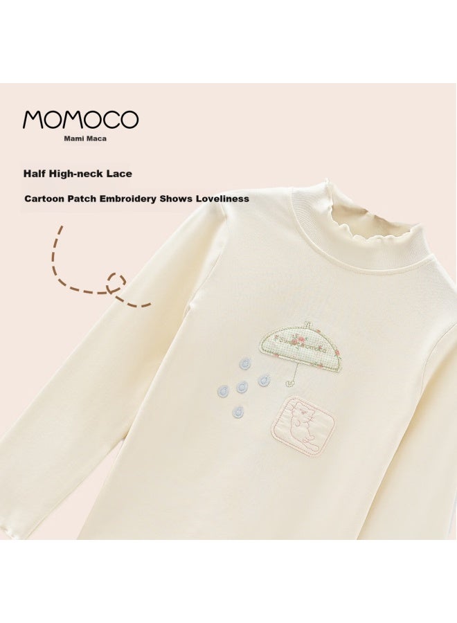 Momoco Girls' Long-sleeve T-shirt, Spring And Autumn Style, Sweet Korean-style T-shirt, Beige, Size 105