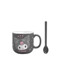 Sanrio characters Embossed Ceramic Cup with Spoon (450mL)(Kuromi)