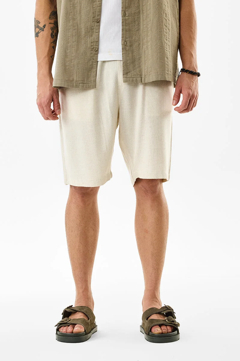 سنيتش Cream Textured Regular Fit Shorts
