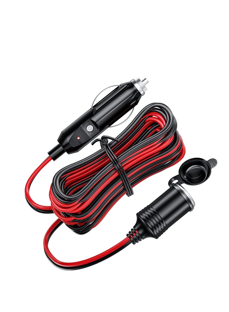 13FT Cigarette Lighter Extension Cord, 12V 24V Cigarette Lighter Plug to Socket 16AWG Heavy Duty Extension Cable with 15A Fuse and LED Indicator Car Cigarette Lighter Aux Socket Plug Connector - Image 1