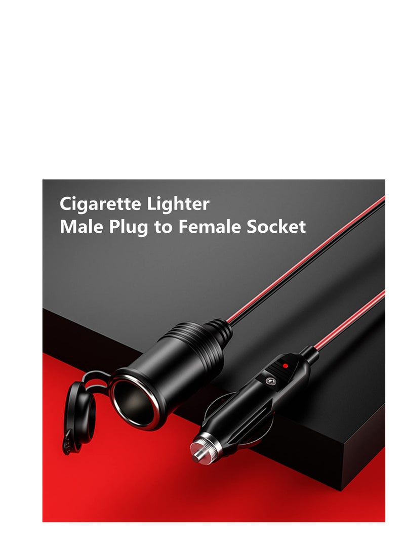 13FT Cigarette Lighter Extension Cord, 12V 24V Cigarette Lighter Plug to Socket 16AWG Heavy Duty Extension Cable with 15A Fuse and LED Indicator Car Cigarette Lighter Aux Socket Plug Connector - Image 4