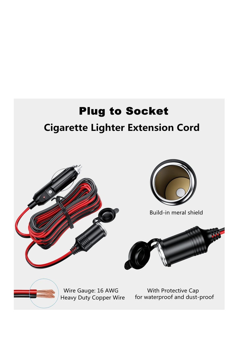 13FT Cigarette Lighter Extension Cord, 12V 24V Cigarette Lighter Plug to Socket 16AWG Heavy Duty Extension Cable with 15A Fuse and LED Indicator Car Cigarette Lighter Aux Socket Plug Connector - Image 5