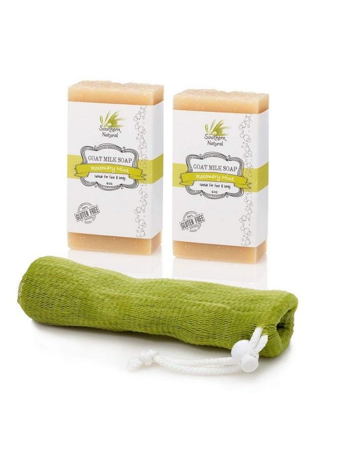 southern natural Goat Milk Soap Bar 2 Pack Rosemary Mint Gentle On Eczema Psoriasis & Sensitive Skin. For Face & Body. 44.5 Oz Bars With Bonus Soap Sock.  - Image 2