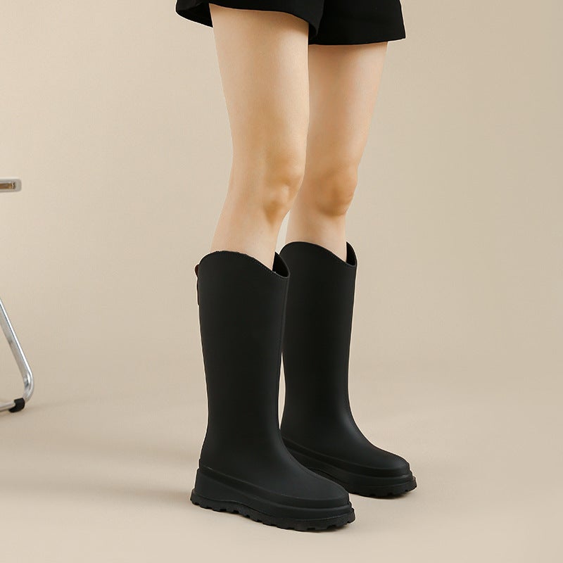 New Rain Boots Women'S Fashion High-Rise Waterproof Non-Slip Fleece-Lined Warm Outdoor All-Match Work Shoes Korean-Style Explosions - Image 1