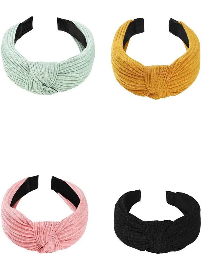 HAWAWA 4 Pack Knotted Wide Headbands for Women Girls Cute Fashion Head Wrap in Solid Color Non-slip Hair Hoops Hair Accessories for Women and Girls - Image 1