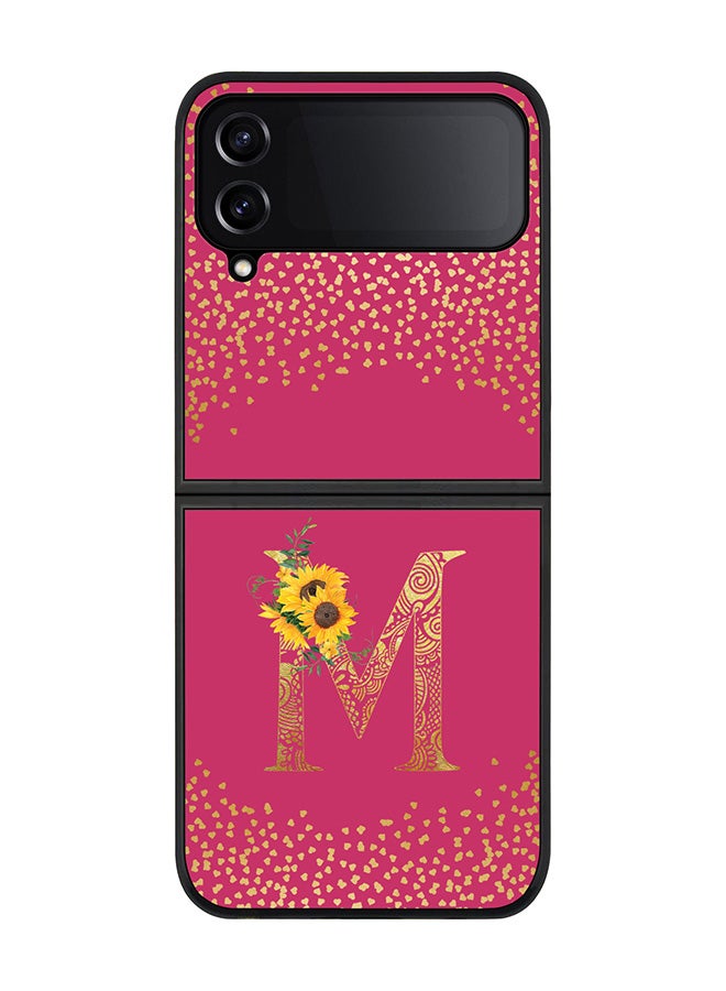 Stylizedd Rugged Black edge case for Samsung Galaxy Z Flip4, Soft Flexible Phone case Custom Monogram Initial Letter Mandala Floral Pattern Alphabet- M (Dark Pink Rose) - Image 1