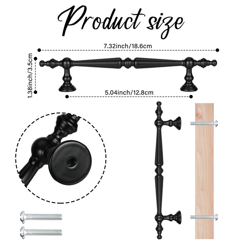 Shimeyao 10 Pack Antique Matte Black Cabinet Pulls 5"(128 mm) Hole Center Vintage Cabinet Pulls Handles Drawer Handles Closet for Kitchen Bathroom Drawer Dresser Pull Hardware Hole Center - Image 2