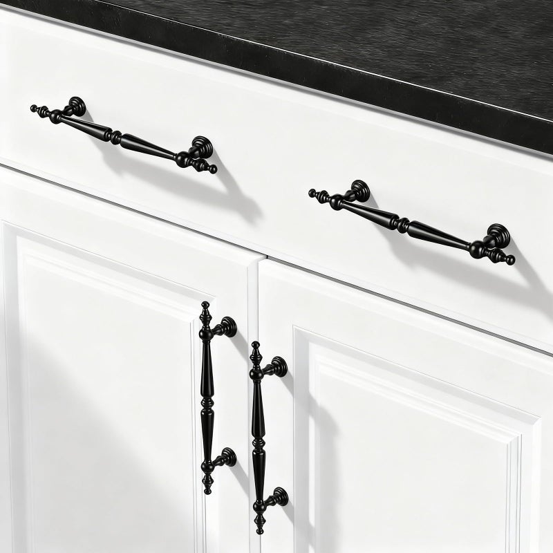 Shimeyao 10 Pack Antique Matte Black Cabinet Pulls 5"(128 mm) Hole Center Vintage Cabinet Pulls Handles Drawer Handles Closet for Kitchen Bathroom Drawer Dresser Pull Hardware Hole Center - Image 1