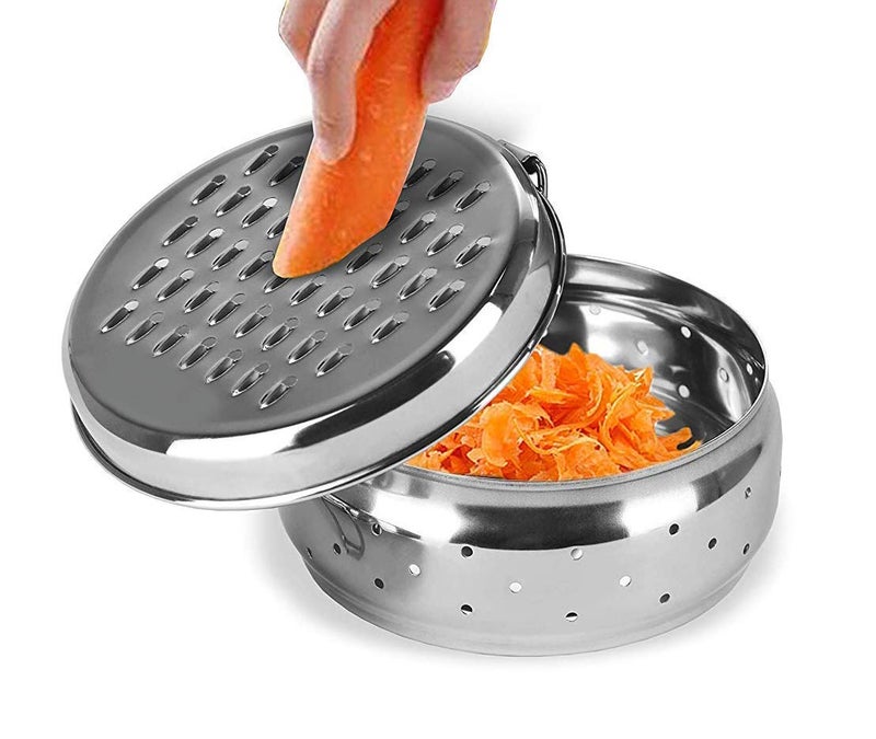 Expresso Stainless Steel Vegetable Grater Box | Cheese Grater with Storage | Suitable for Carrot/Cucumber/Potato | Storgae Box for Dhania | Set of 1 - Image 4