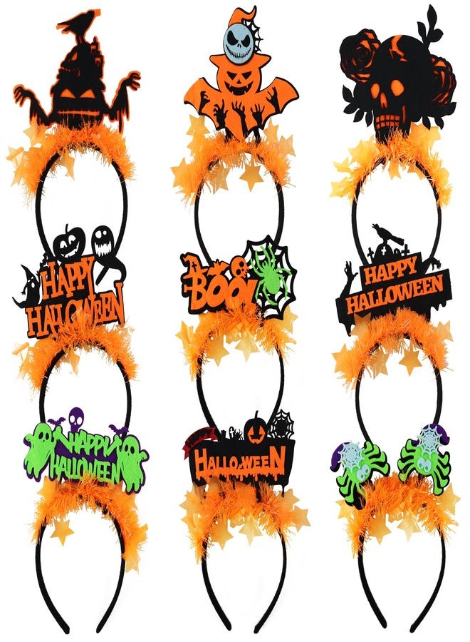 Oiuros 9PCS Glow Halloween Headbands for Women Kids - UV Reactive Hair Accessories with Pumpkin, Bat, Skull & Spider Designs for Halloween Glow Party Favors Decoration, Costumes, Trick or Treat, Photo Props - Image 1
