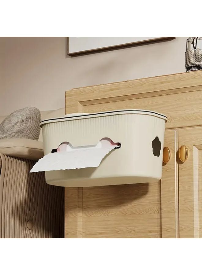 صندوق تخزين معلق بلاستيكي أبيض مع غطاء - منظِّم سعة كبيرة للغرفة والمطبخ والحمام - Image 3