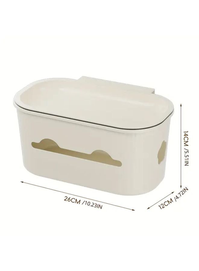 صندوق تخزين معلق بلاستيكي أبيض مع غطاء - منظِّم سعة كبيرة للغرفة والمطبخ والحمام - Image 4