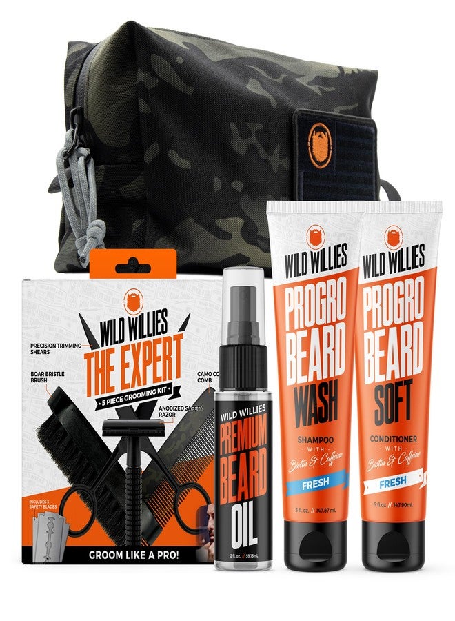 Wild Willies طقم العناية باللحية الكامل من وايلد ويليس للرجال - يتضمن طقم العناية المكون من 5 قطع، شامبو بروغرو وغسول وبلسم، وزيت شعر فاخر للاستخدام اليومي، لنمو اللحية وترطيبها - Image 1