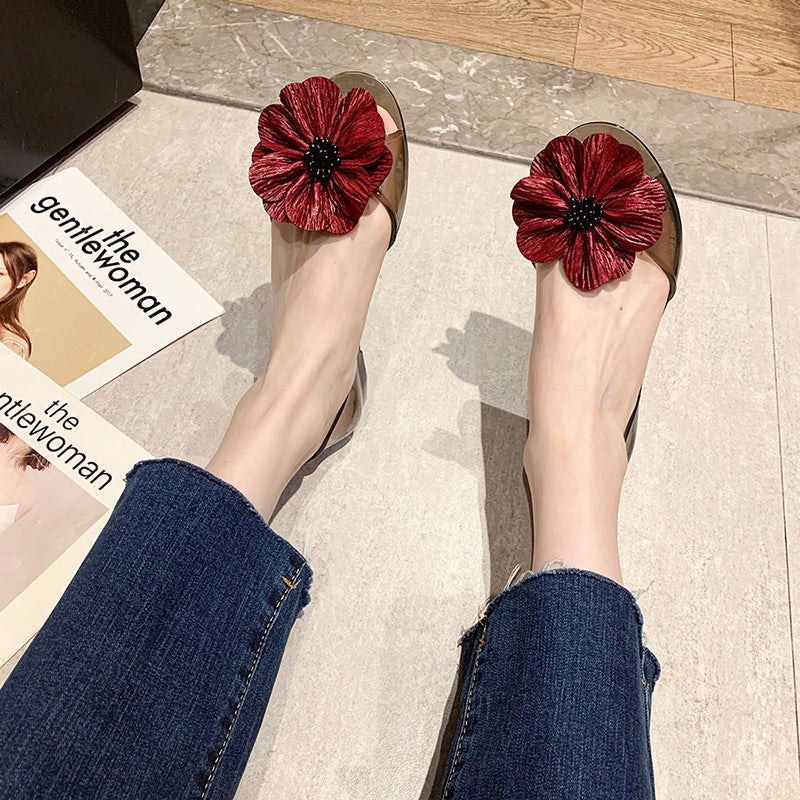 صنادل جيلي بلاستيكية نسائية عصرية صيفية مقاومة للماء مع تصميم زهور - Image 1