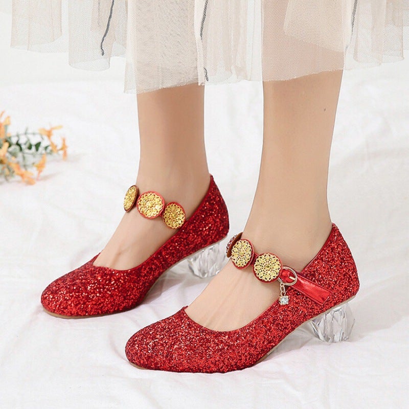 Spring And High-Heeled Shoes For Students, Black Medium And Large Children'S Performance Children'S Leather Shoes, Women'S Casual Children'S Shoes, Soft-Soled Shoes For Women - Image 2