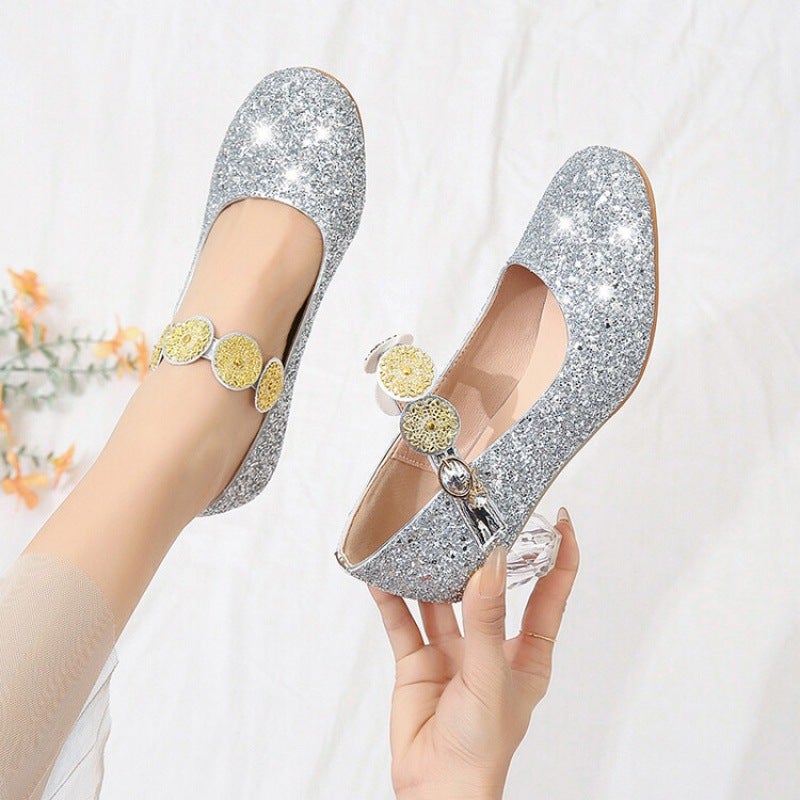 Spring And High-Heeled Shoes For Students, Black Medium And Large Children'S Performance Children'S Leather Shoes, Women'S Casual Children'S Shoes, Soft-Soled Shoes For Women - Image 4