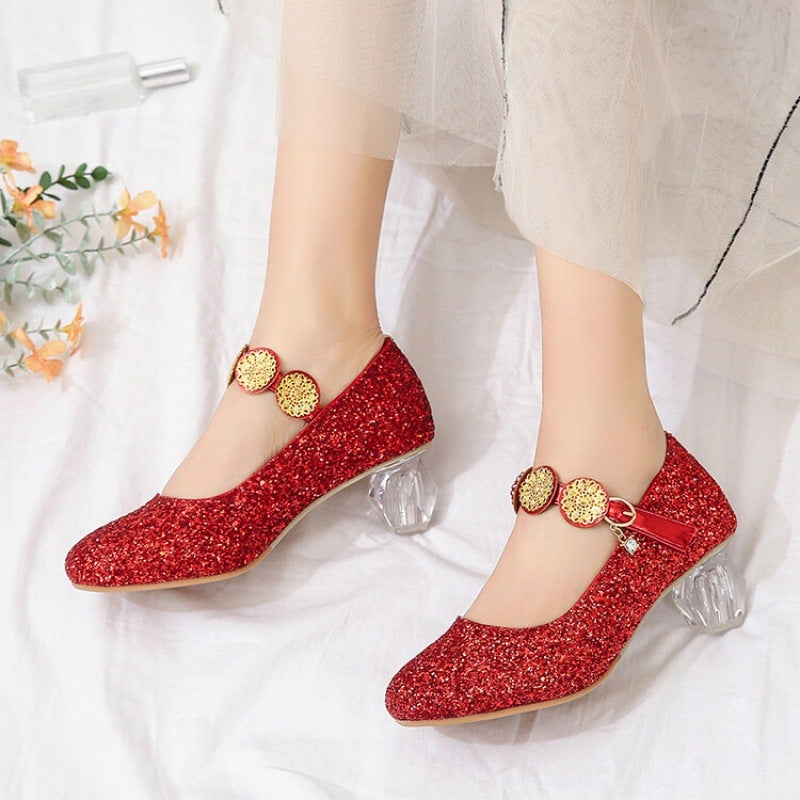 Spring And High-Heeled Shoes For Students, Black Medium And Large Children'S Performance Children'S Leather Shoes, Women'S Casual Children'S Shoes, Soft-Soled Shoes For Women - Image 1