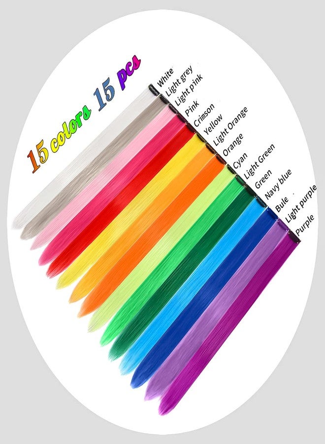 YONGYI 15 Pcs Colored Clip In Hair Extensions 20 Inches Multi-Colors Straight Synthetic For Women Girls Kids Gift Pieces Can Be Hot Water Curl (20 Inch, 15 colors 15 packs clip in) - Image 2