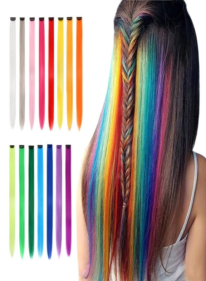 YONGYI 15 Pcs Colored Clip In Hair Extensions 20 Inches Multi-Colors Straight Synthetic For Women Girls Kids Gift Pieces Can Be Hot Water Curl (20 Inch, 15 colors 15 packs clip in) - Image 1