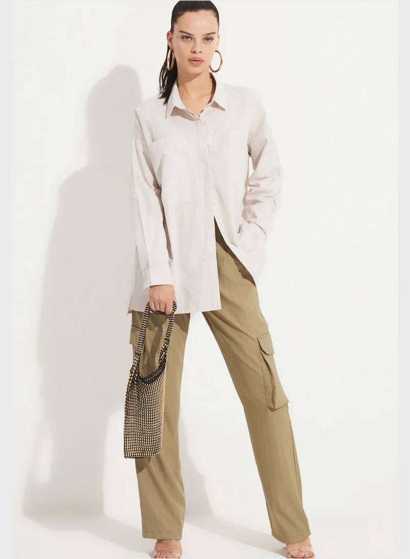 JUNE Pocket Detail Button Down Shirt