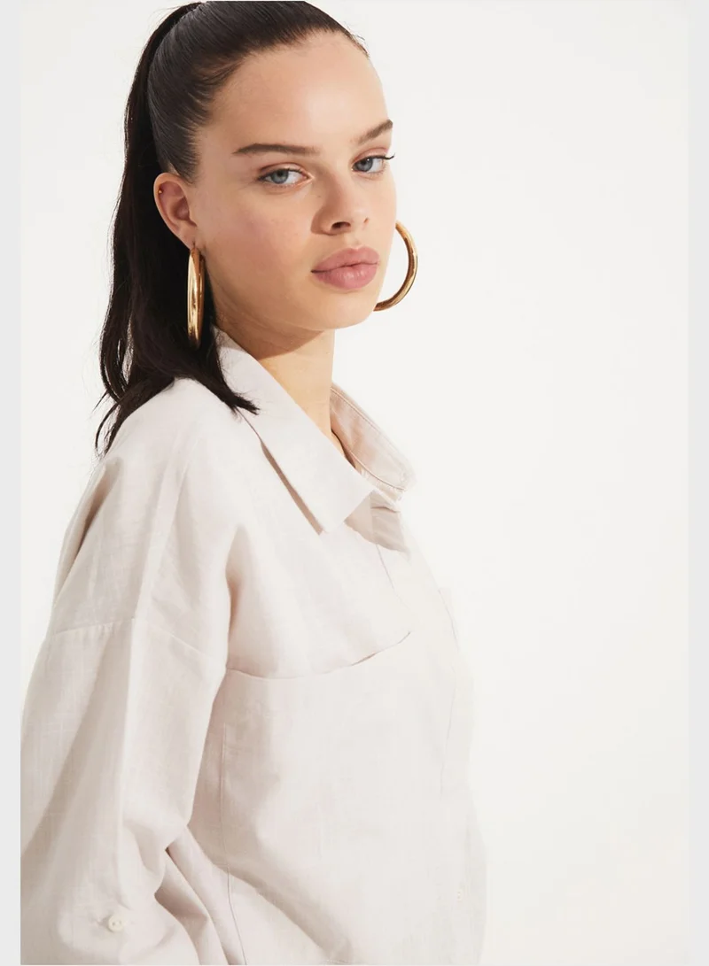 JUNE Pocket Detail Button Down Shirt