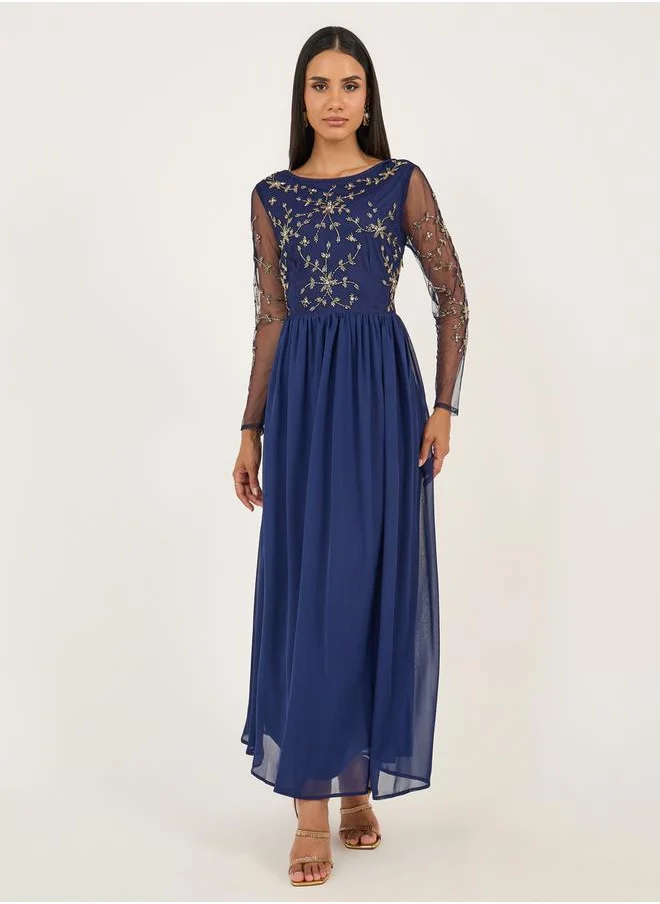 Styli Embellished Long Sleeves A-Line Maxi Dress