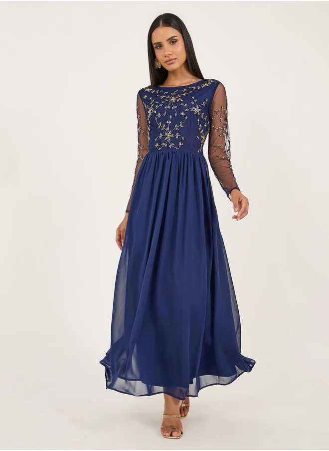 Styli Embellished Long Sleeves A-Line Maxi Dress