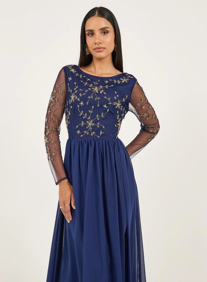 Styli Embellished Long Sleeves A-Line Maxi Dress