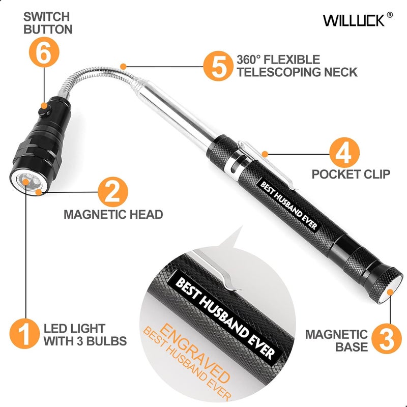 WILLUCK Store Gifts for Husband Him from Wife - Valentines Day "BEST HUSBAND EVER" Magnetic Pickup Tool with Flashlight - Husband Birthday Gift Ideas - Husband Stocking Stuffers, Fathers Day Practical Gifts - Image 2