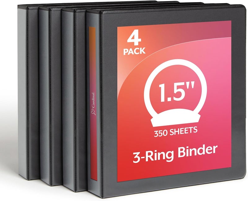 Economy 3 Ring Binder, 1.5 Inch, Presentation View, Black, Holds 350 Sheets, Nonstick, PVC Free, 4 Pack of Binders (79519) - Image 1