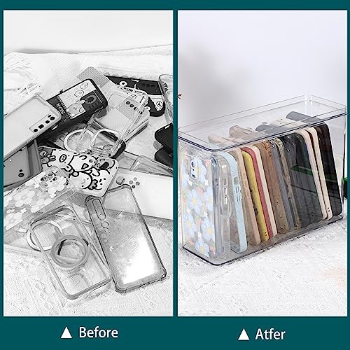 BTSKY Clear Phone Case Organizer Stackable Storage Box with Lid for Cell Phone Cases Multifunctional Phone Case Storage Holder for Desk Accessories Plastic Storage Box for Table, Cupboard, Cabinet - Image 2