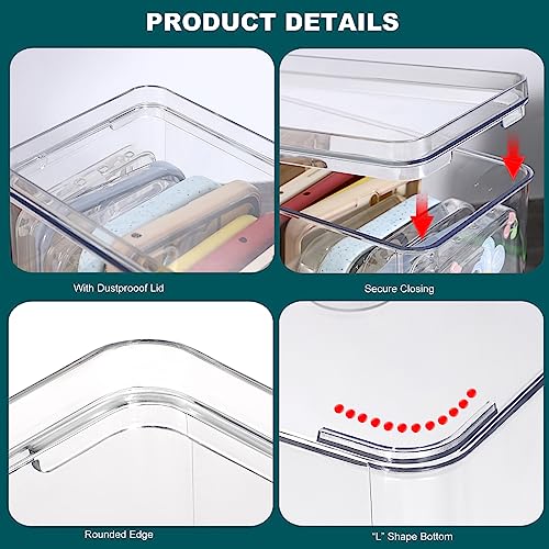BTSKY Clear Phone Case Organizer Stackable Storage Box with Lid for Cell Phone Cases Multifunctional Phone Case Storage Holder for Desk Accessories Plastic Storage Box for Table, Cupboard, Cabinet - Image 5