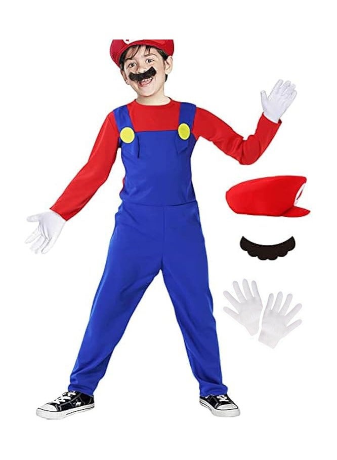 NNEWVANTE Super Brother Costume for Kids-Mario Costume Kids Cosplay Jumpsuit with Accessory (RED-L) - Image 1