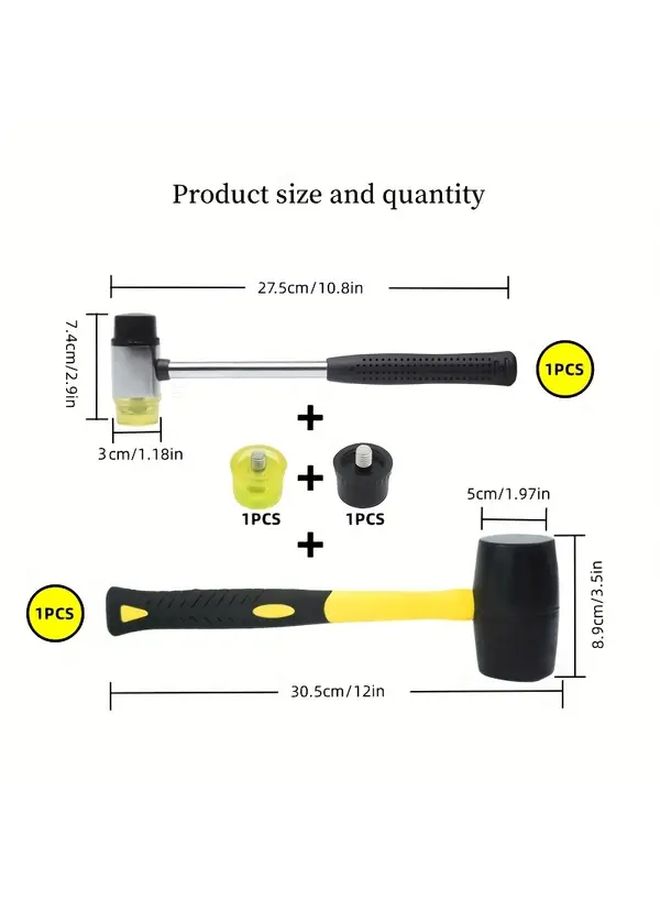 4pcs Rubber Mallet Set 1 Rubber Mallet 1 Double Sided Interchangeable Hammer Head 2 Replacement Heads Anti Vibration Cushioned Non Slip Handle Flooring Tiles Crafts Woodwork Home Decor - Image 3