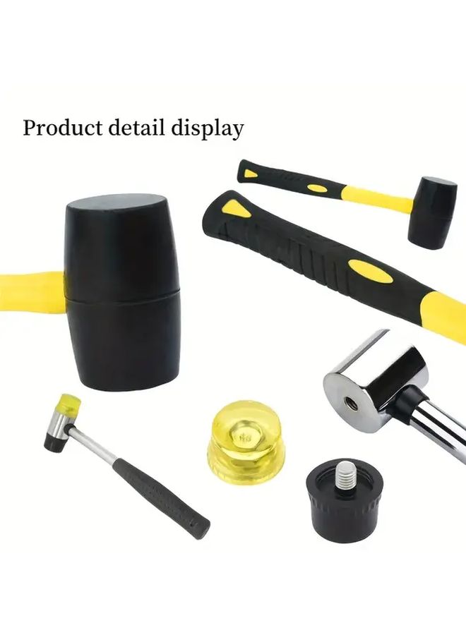 4pcs Rubber Mallet Set 1 Rubber Mallet 1 Double Sided Interchangeable Hammer Head 2 Replacement Heads Anti Vibration Cushioned Non Slip Handle Flooring Tiles Crafts Woodwork Home Decor - Image 4