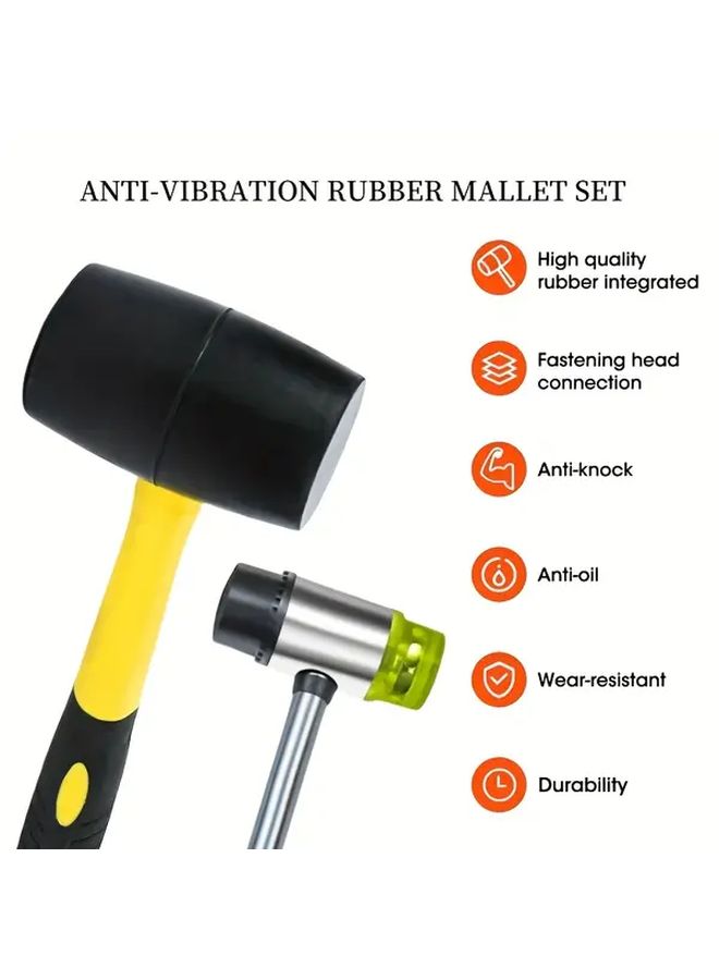 4pcs Rubber Mallet Set 1 Rubber Mallet 1 Double Sided Interchangeable Hammer Head 2 Replacement Heads Anti Vibration Cushioned Non Slip Handle Flooring Tiles Crafts Woodwork Home Decor - Image 2