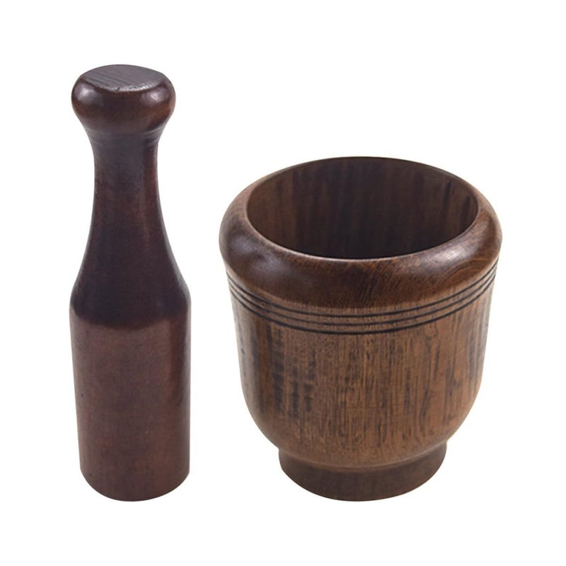 Mortar And Pestle Set Wooden Garlic Grinding Bowl Natural Jujube Wood Manual Crusher Spice Grinder Kitchen Food Preparation - Image 2