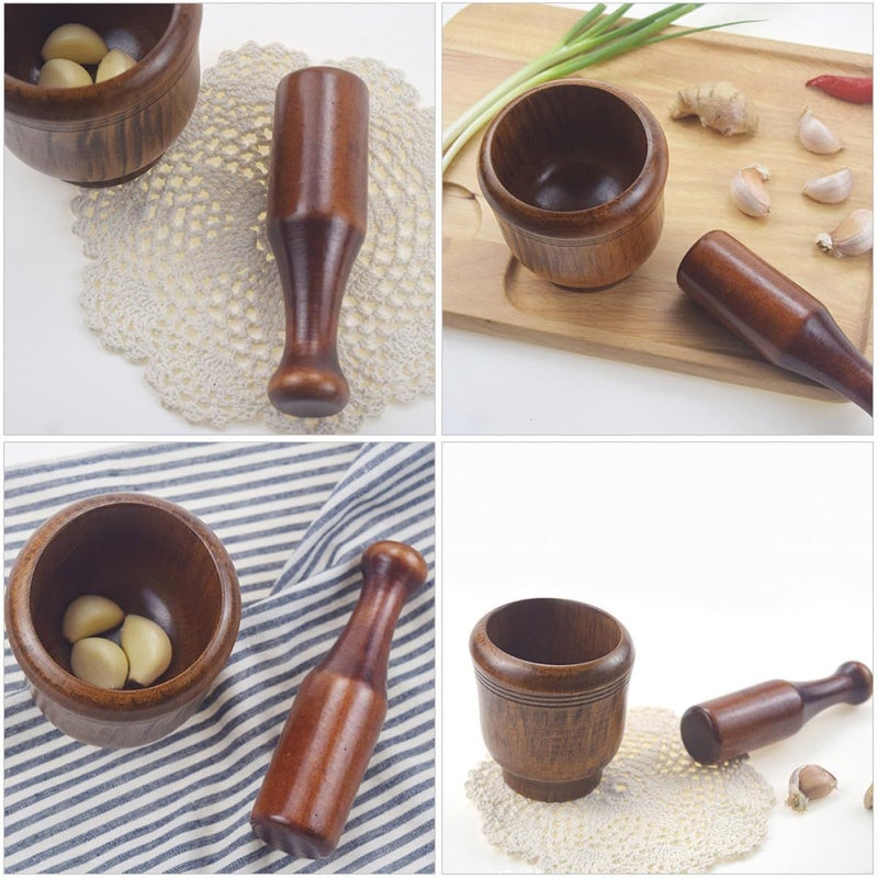 Mortar And Pestle Set Wooden Garlic Grinding Bowl Natural Jujube Wood Manual Crusher Spice Grinder Kitchen Food Preparation - Image 5