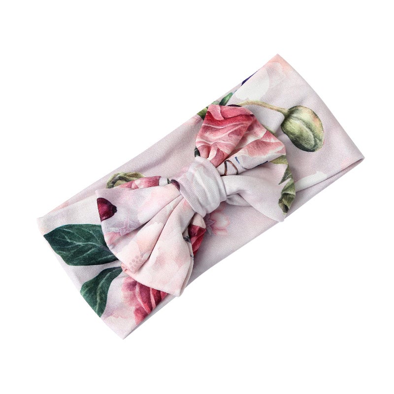 Galabloomer Newborn Receiving Blanket Headband Set Baby Flower Rose Swaddle with Big Bow (Nostalgia Rose) - Image 4